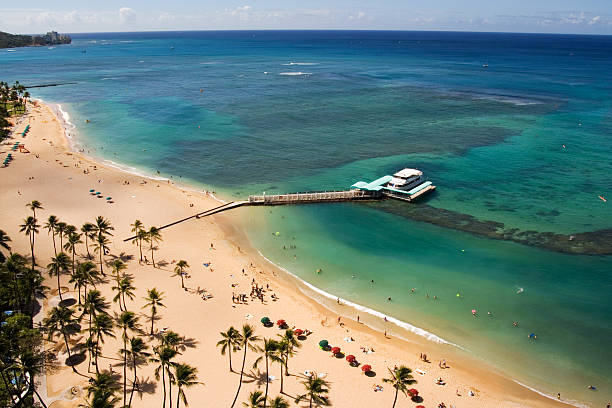 Vista aérea da Praia do Waikiki - fotografia de stock