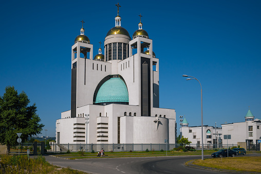 Modern Patriarchal Cathedral of the Resurrection of Christ - landmark of left bank of Kiev, Ukraine