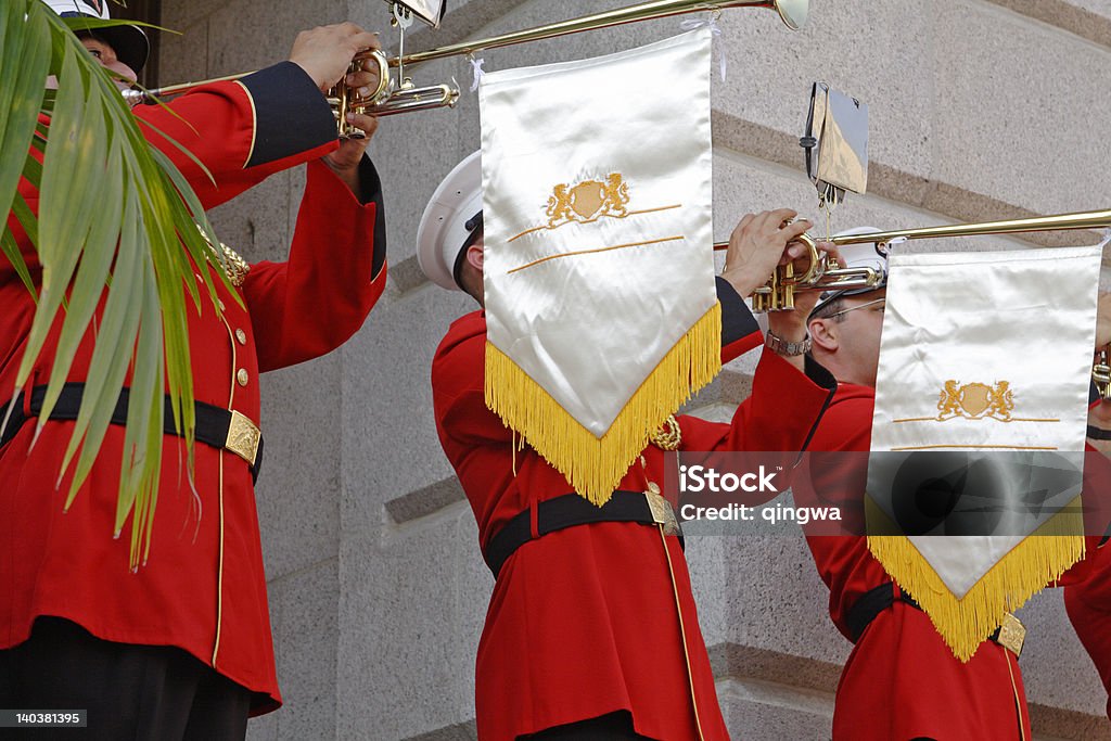 Linha de uniformed os homens e os cornos oficiais de função - Royalty-free Atuação Foto de stock