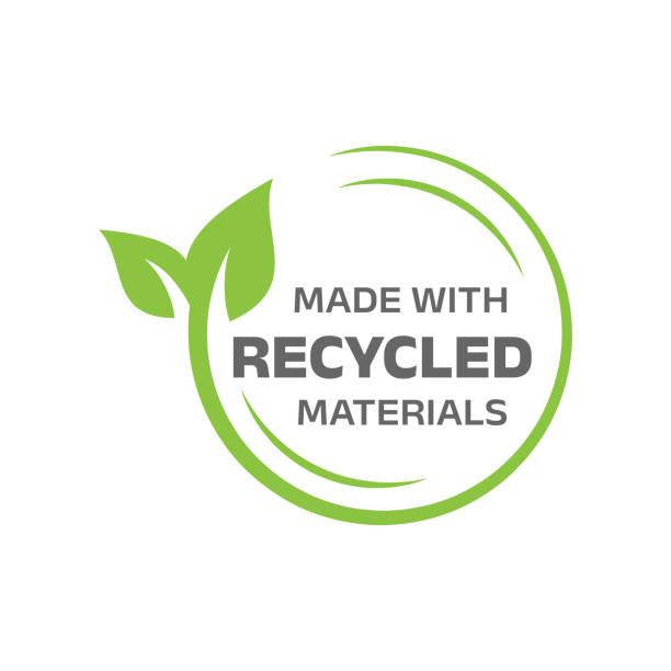 Made with recycled materials label Eco friendly packaging vector symbol recycled material stock illustrations