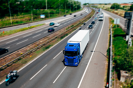 istock Lorry on a motorway in motion 1403815050