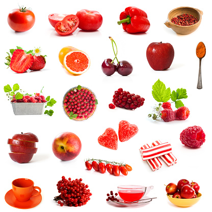 red products collage isolated on white background