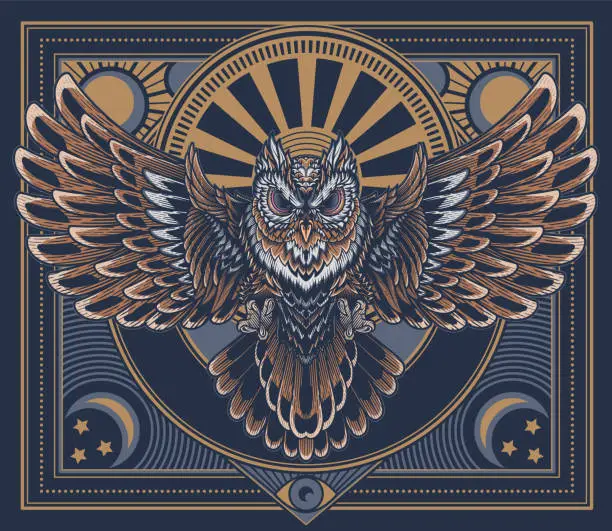 Vector illustration of Flying owl poster.