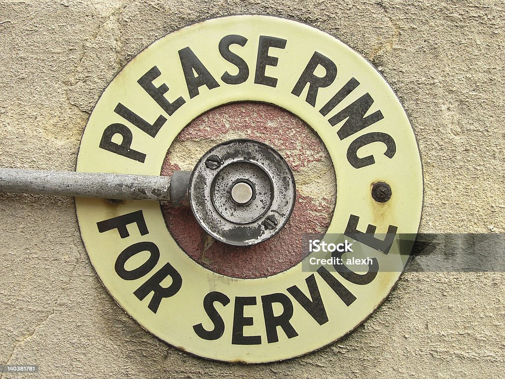 A sign for press bell to ring for service Bell to ring with invitation to do so. Great for inviting your customers to communicate with you! Advice Stock Photo