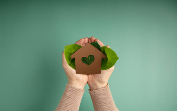 Eco House, Carbon Neutral Concepts. Clean Energy. Green Power. Hands Holding a Craft Papaer House and Green Leaf. Sustainable Resources, Environmental Care. Top View Eco House, Carbon Neutral Concepts. Clean Energy. Green Power. Hands Holding a Craft Papaer House and Green Leaf. Sustainable Resources, Environmental Care. Top View emission nebula stock pictures, royalty-free photos & images