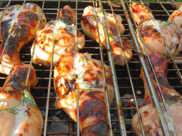 istock Grilled chicken meat fried on coals 1403819162