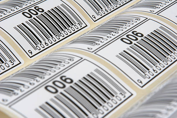 Barcode Labels Self Adhesive paper barcode labels printed in black traceability stock pictures, royalty-free photos & images