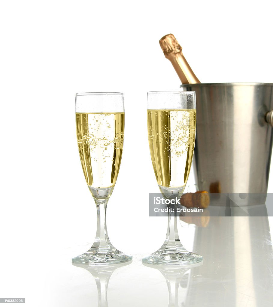 Celebration with champagne Champagne flutes and ice bucket, festive combo. Alcohol - Drink Stock Photo