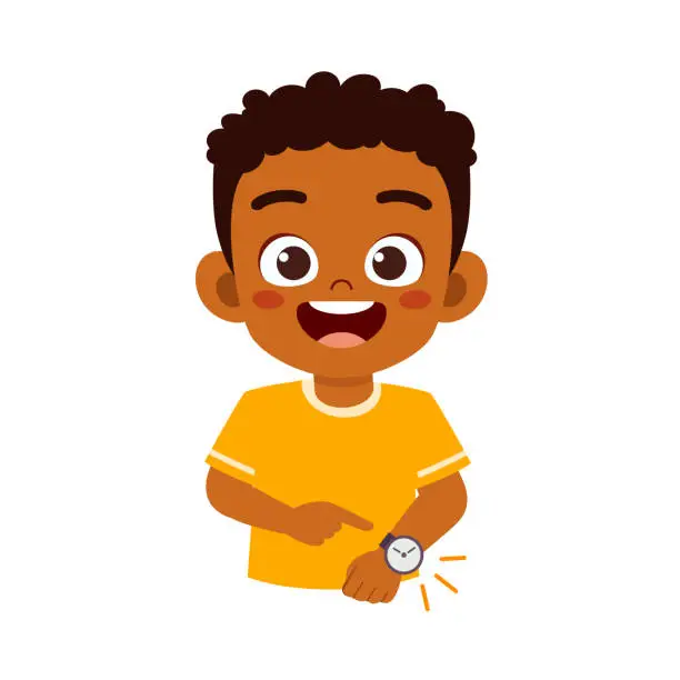 Vector illustration of little kid wear a watch on wrist