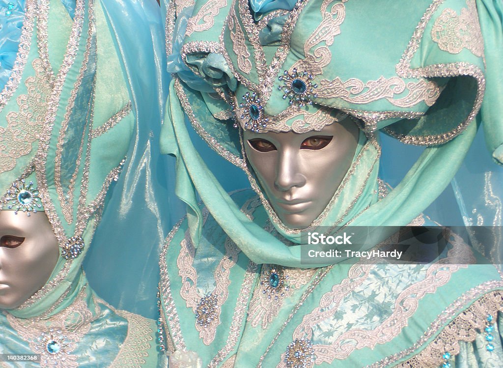 Venice - Silver masks at Venetian Carnival Costume Stock Photo