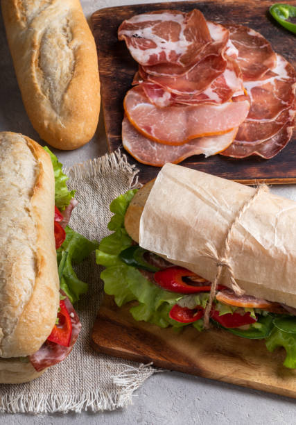 istock Banh mi sandwiches stuffed with various vegetables and meat 1403823933