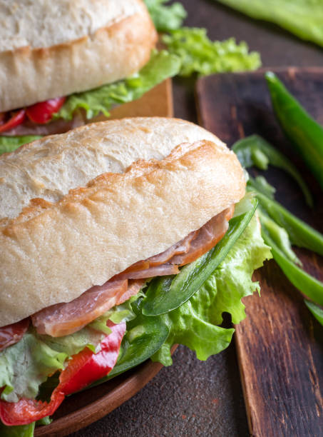 istock Banh mi sandwiches stuffed with various vegetables and meat 1403823951