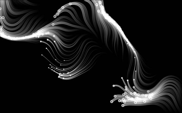 ilustrações de stock, clip art, desenhos animados e ícones de flowing particles on black background. - cyberspace abstract backgrounds photon