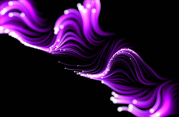 fioletowe cząsteczki płynące na czarnym tle. - cyberspace abstract backgrounds photon stock illustrations