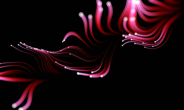 ilustrações de stock, clip art, desenhos animados e ícones de red flowing particles on black background. - cyberspace abstract backgrounds photon