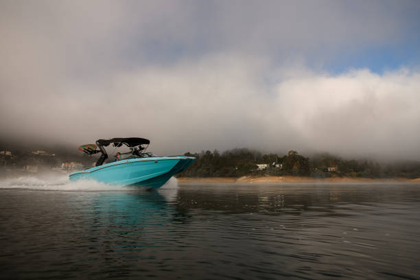 istock great view of bright blue motorboat quickly floating on the water 1403825183