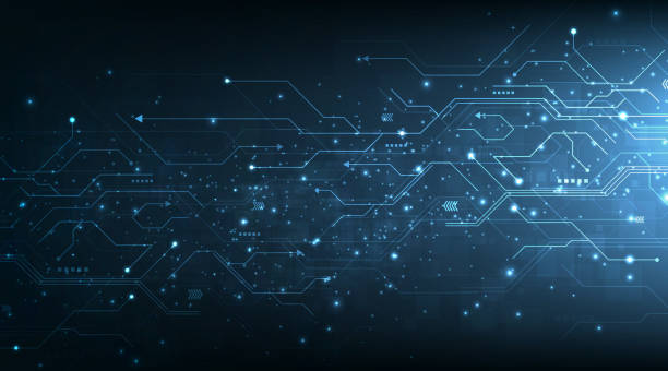 ilustrações de stock, clip art, desenhos animados e ícones de dark blue circuit board technology background. - stem assunto