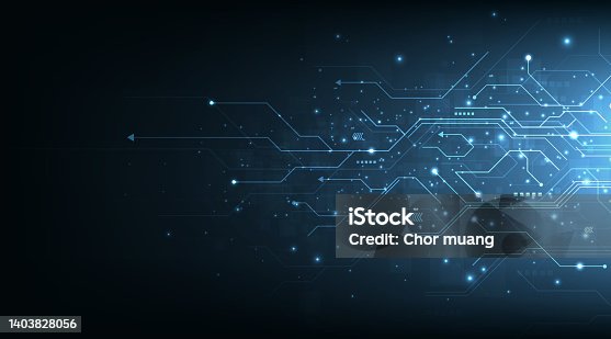 istock Circuit board blue technology background. 1403828056