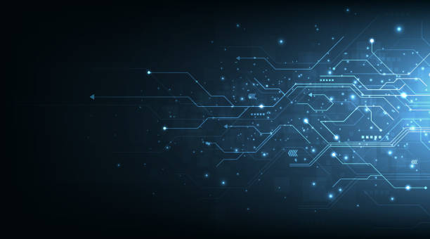 Circuit board blue technology background. Circuit board blue technology background.Vector abstract technology illustration Circuit board on dark blue background.High tech circuit board connection system concept. computer wallpaper stock illustrations