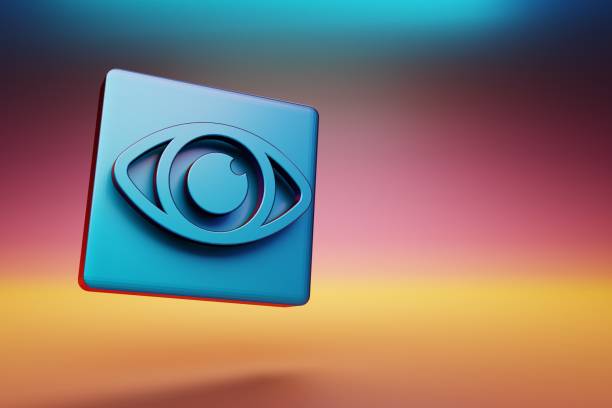 istock Eye icon. Beautiful Blue Eye symbol icons on multicolor bright background. 3d rendering illustration. Background pattern for design. 1403828183