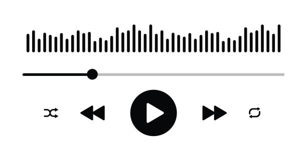 interfejs odtwarzacza muzyki multimedialnej izolowany na białym tle. szablon ramki multimedialnej. okno transmisji na żywo makiety, odtwarzacz. transmisja online. nawigacja multimedialna i aplikacja muzyczna. przyciski i ikony aplikacji dźwięku muzyczn - computer part audio stock illustrations