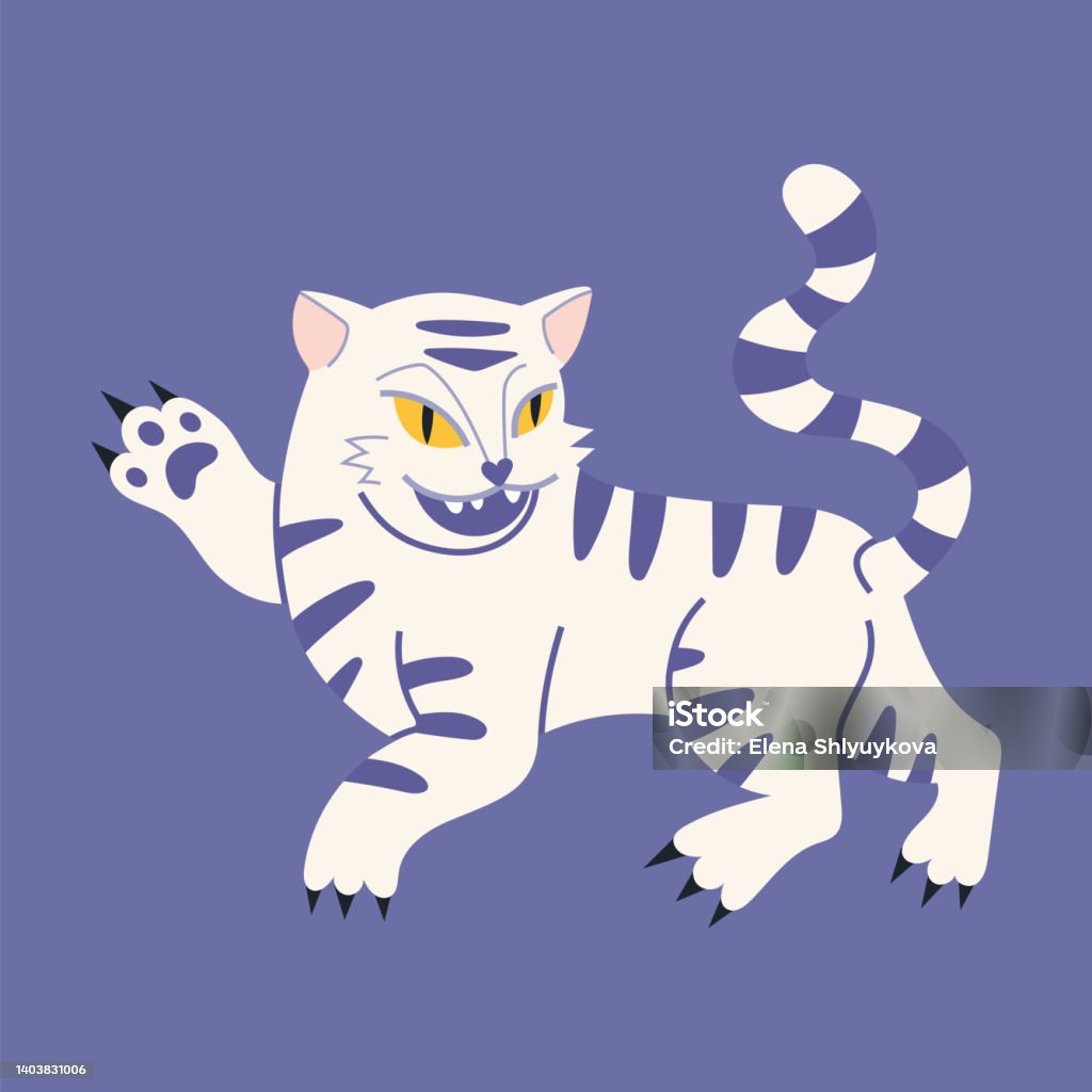 Tigre Blanc Style Dessin Animé Style Oriental Japonais Ou Chinois