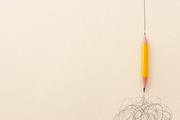 istock Top view image of pencil on textured paper. Straight and scribbled lines 1403831893