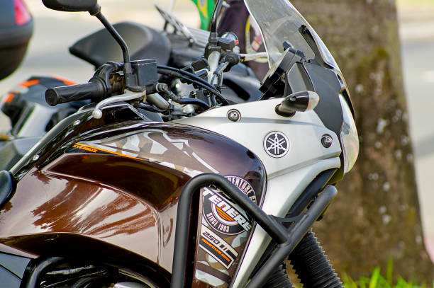 Yamaha Tenere motorcycle detail. June 11, 2022. Holambra, State of São Paulo, Brazil