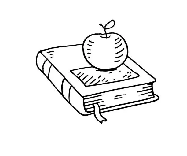 Vector illustration of A book and an apple