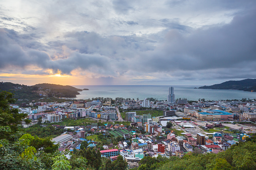 The Landscape twilight city view with sunset in Phuket, Thailand.