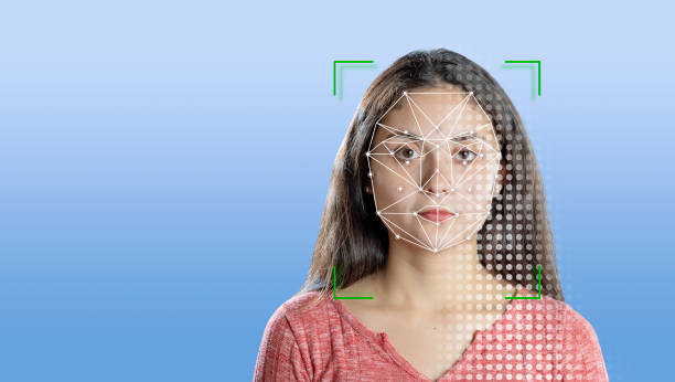 istock Facial recognition technology concept GUI for authentication for young woman 1403835633