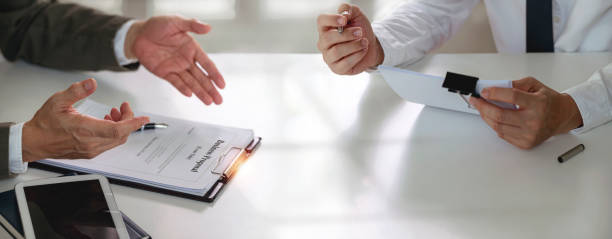 istock Businessman executive discussing and offering business proposal at office. 1403837565