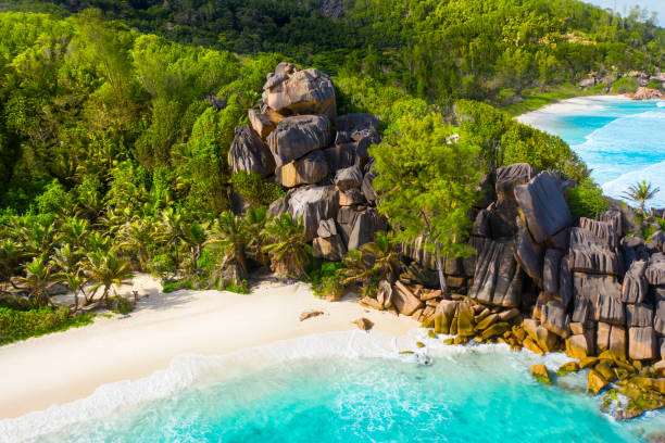 Grand Anse - one of the most beautiful beach of Seychelles. La Digue Island, Seychelles Grand Anse - one of the most beautiful beach of Seychelles. La Digue Island, Seychelles. High quality photo praslin island stock pictures, royalty-free photos & images