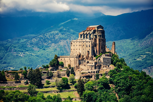 The monastery of Sacre di San Michele on a hilltop west of Turin, Italy.