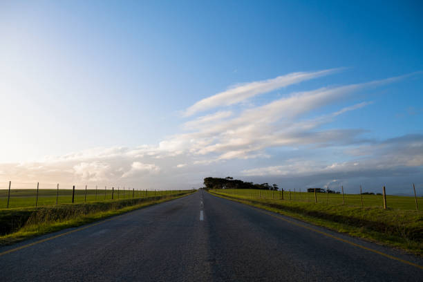 Tar road with blue skies and clouds in the countryside