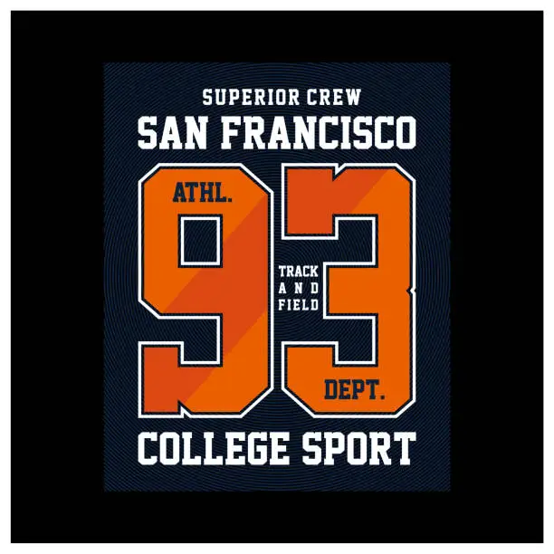 Vector illustration of Sanfrancisco college sport typography graphic tshirt design