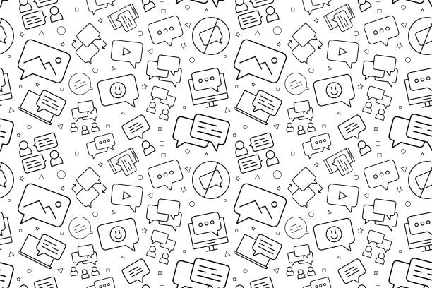 vector online chatting pattern. online chatting seamless background - çevrimiçi mesajlaşma platformu stock illustrations