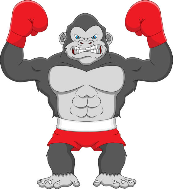 urocza kreskówka o boksie goryla na białym tle - martial stock illustrations
