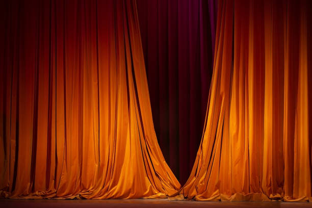 closing curtain, theater scenes in brown tones, background and place for text closing curtain, theater scenes in brown tones, background and place for text backstage photos stock pictures, royalty-free photos & images
