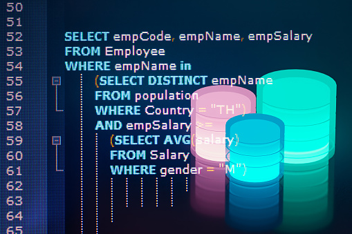 Closeup Photo From A Computer Screen Sql Code And With Database Example ...