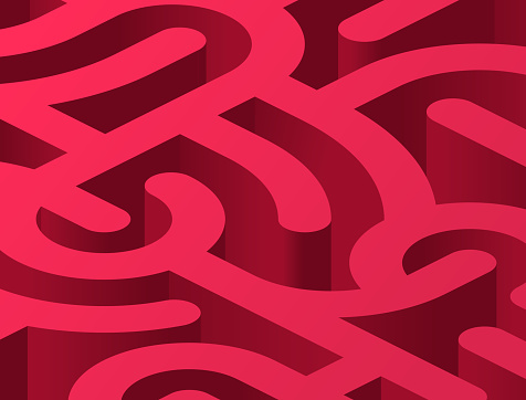Red maze connection networking abstract lines background design.