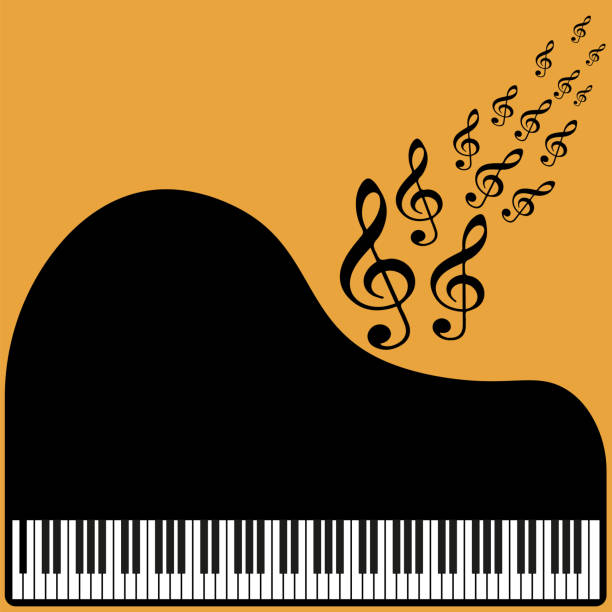 illustrations, cliparts, dessins animés et icônes de piano avec des notes de musique - arts or entertainment audio