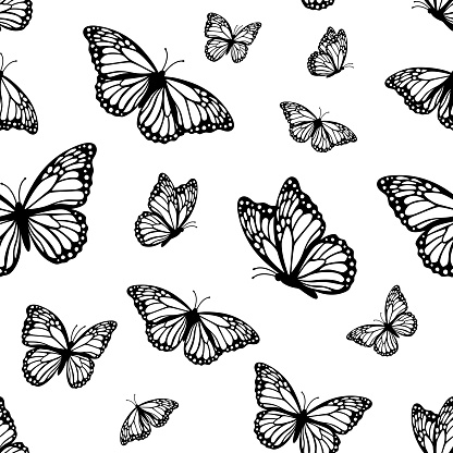 Seamless pattern with Monarch butterflies, vector illustration.
