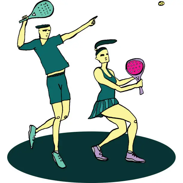 Vector illustration of couple playing padel