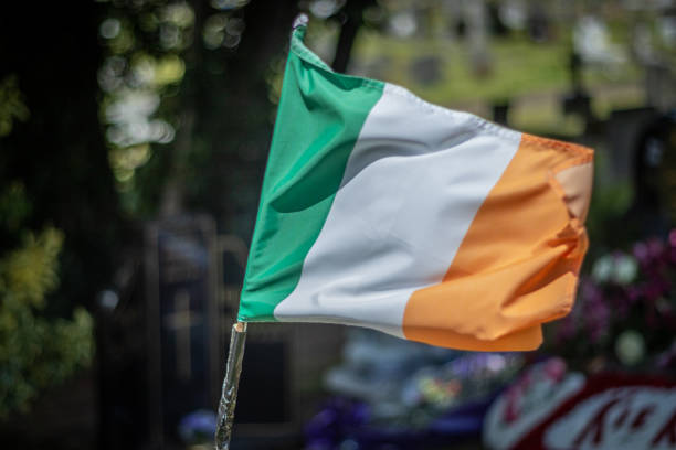 Republic of Ireland tricolour flag on a windy day stock photo