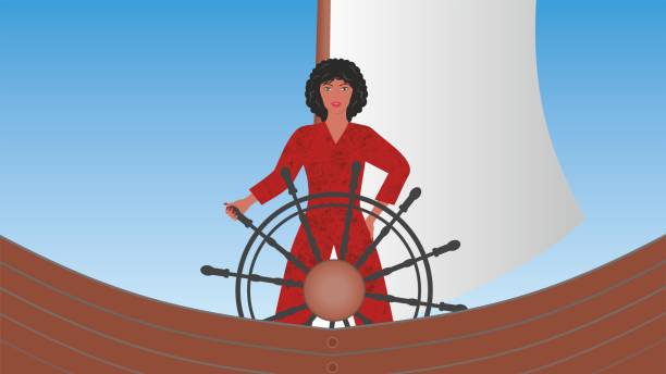 ilustrações de stock, clip art, desenhos animados e ícones de woman at steering wheel. vector illustration. - star nautical vessel one person direction