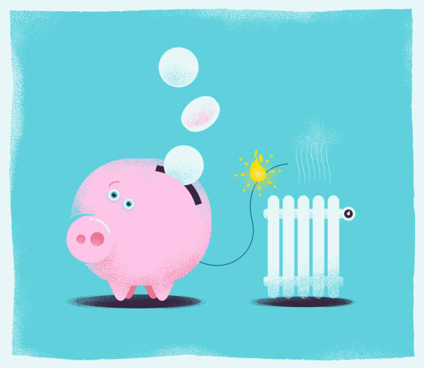 ilustrações de stock, clip art, desenhos animados e ícones de piggy bank heating costs - bomb exploding vector problems