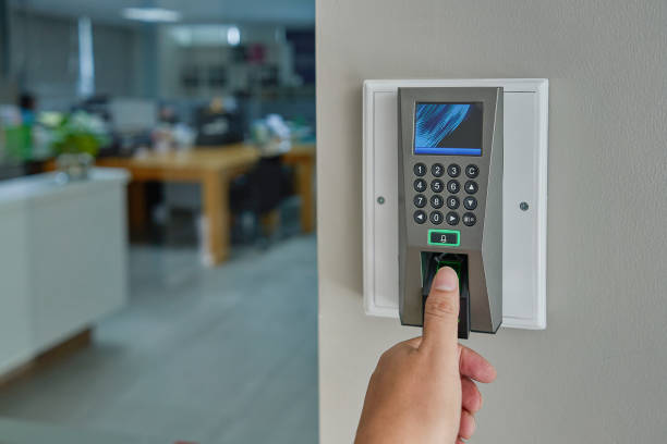istock fingerprints scan machine to access the door security systems. 1403869803