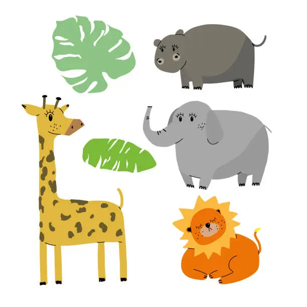 Vector illustration of Cute animals collection. animal isolates in cartoon flat style. white background. Vector illustration design template. EPS