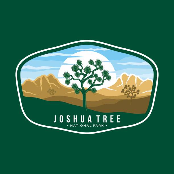 joshua tree national park emblem patch icon illustration on dark background - joshua ağacı illüstrasyonlar stock illustrations